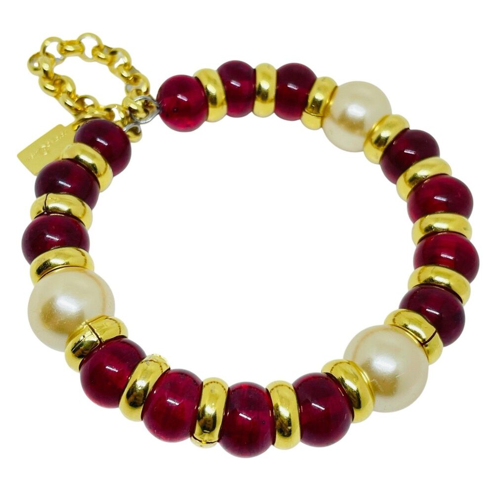 Vintage Style PARIS 1980s Collection Mogul Jewel Glass Gold Chain Bracelet by DL